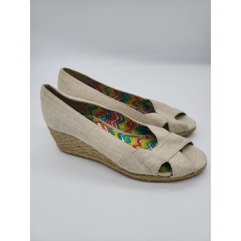 Hush Puppies Soft Style Wedge Sandals‎ 8.5M Womens Espridrille Tan Open Toe